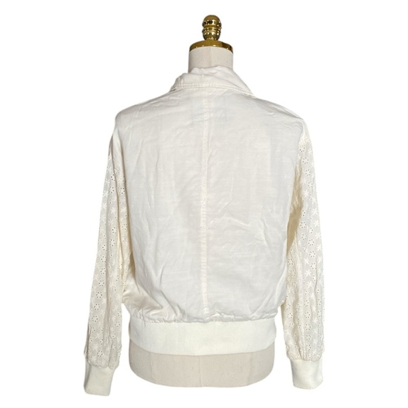 7 FOR ALL MANKIND Women's Off-White Zip-Up Eyelet Sleeves Bomber Jacket Size S - Picture 5 of 8